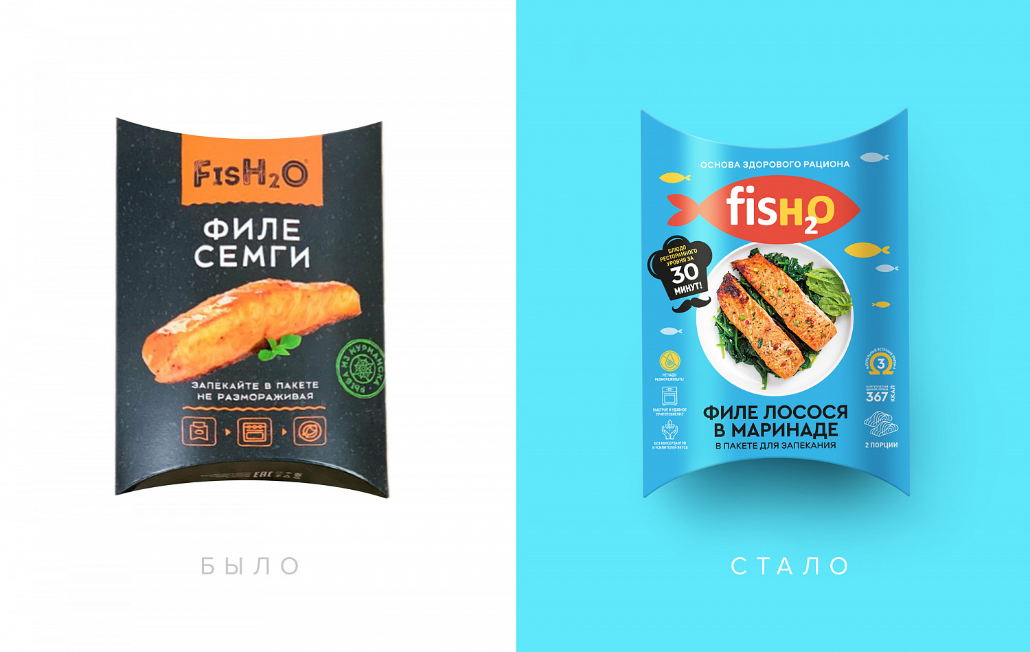 fish2o: позиционирование, брендбук и фирменный стиль для продуктов из рыбы и морепродуктов - Портфолио Depot