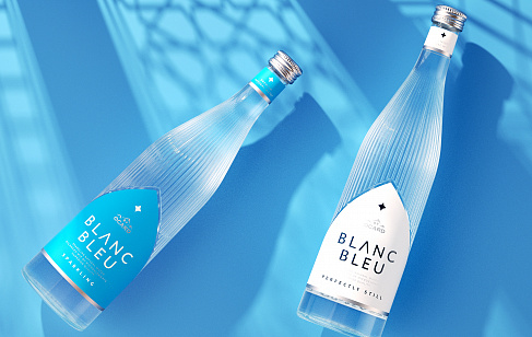 BLANC BLEU: нейминг, дизайн упаковки и этикетки, форма упаковки бутилированной воды. Разработка дизайна упаковки