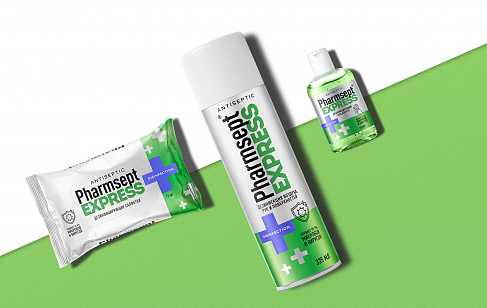 Pharmsept Express: дизайн упаковки для бренда антисептических средств. Разработка дизайна упаковки