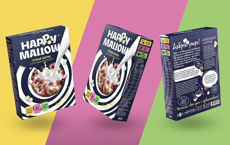 Happy Mallow: слоган, дизайн упаковки готовых завтраков - Портфолио Depot